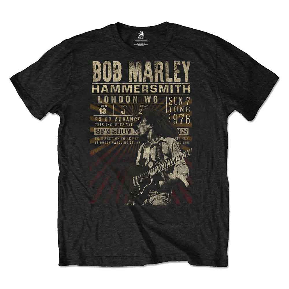 Bob Marley Unisex T-Shirt: Hammersmith '76 (Black)