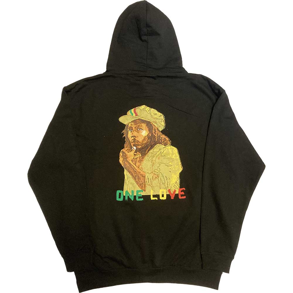 Bob Marley Unisex Pullover Hoodie: Wailers One Love Portrait (Black) (Back Print & Embellished)