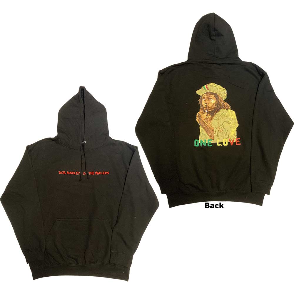 Bob Marley Unisex Pullover Hoodie: Wailers One Love Portrait (Black) (Back Print & Embellished)