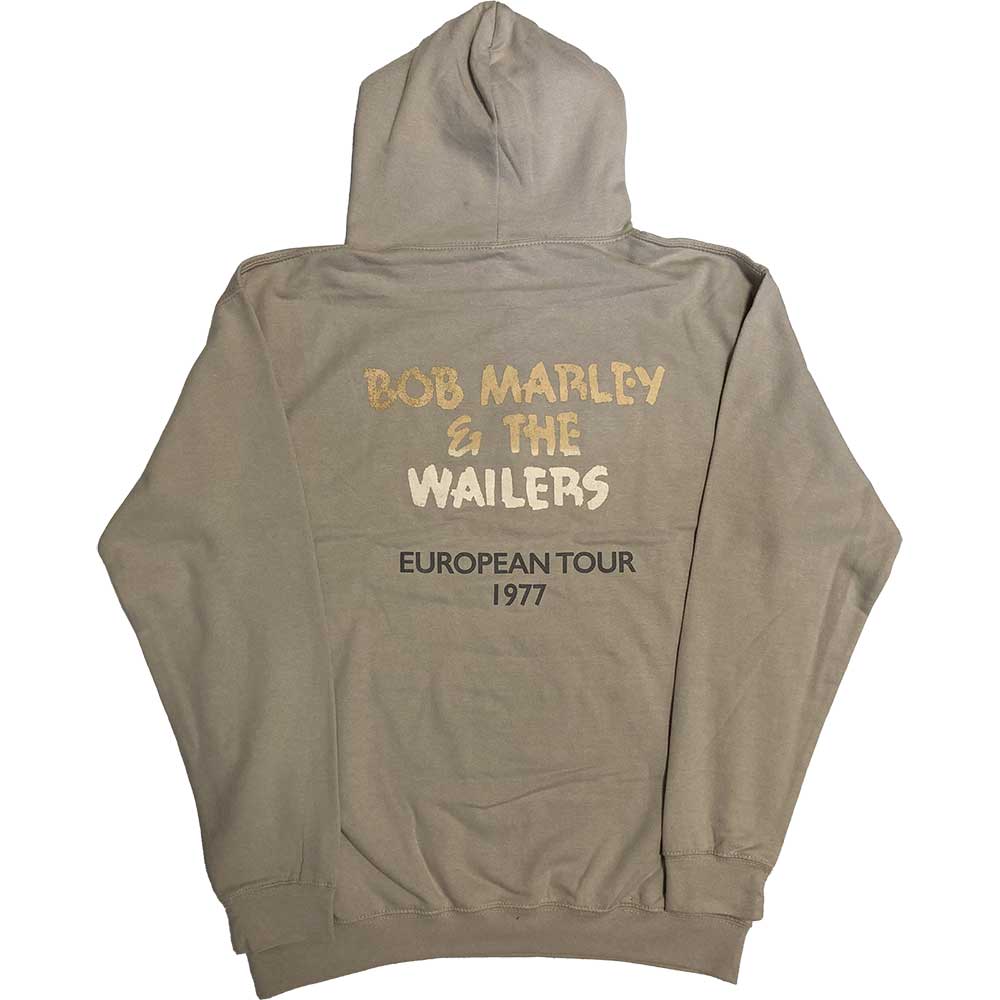 Bob Marley Unisex Pullover Hoodie: Exodus Mic Photo Wailers Tour 77 (Sand) (Back Print & Hi-Build)