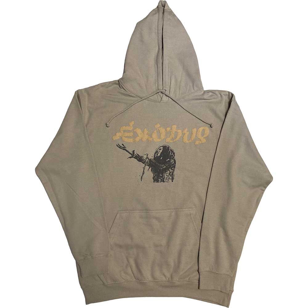 Bob Marley Unisex Pullover Hoodie: Exodus Mic Photo Wailers Tour 77 (Sand) (Back Print & Hi-Build)