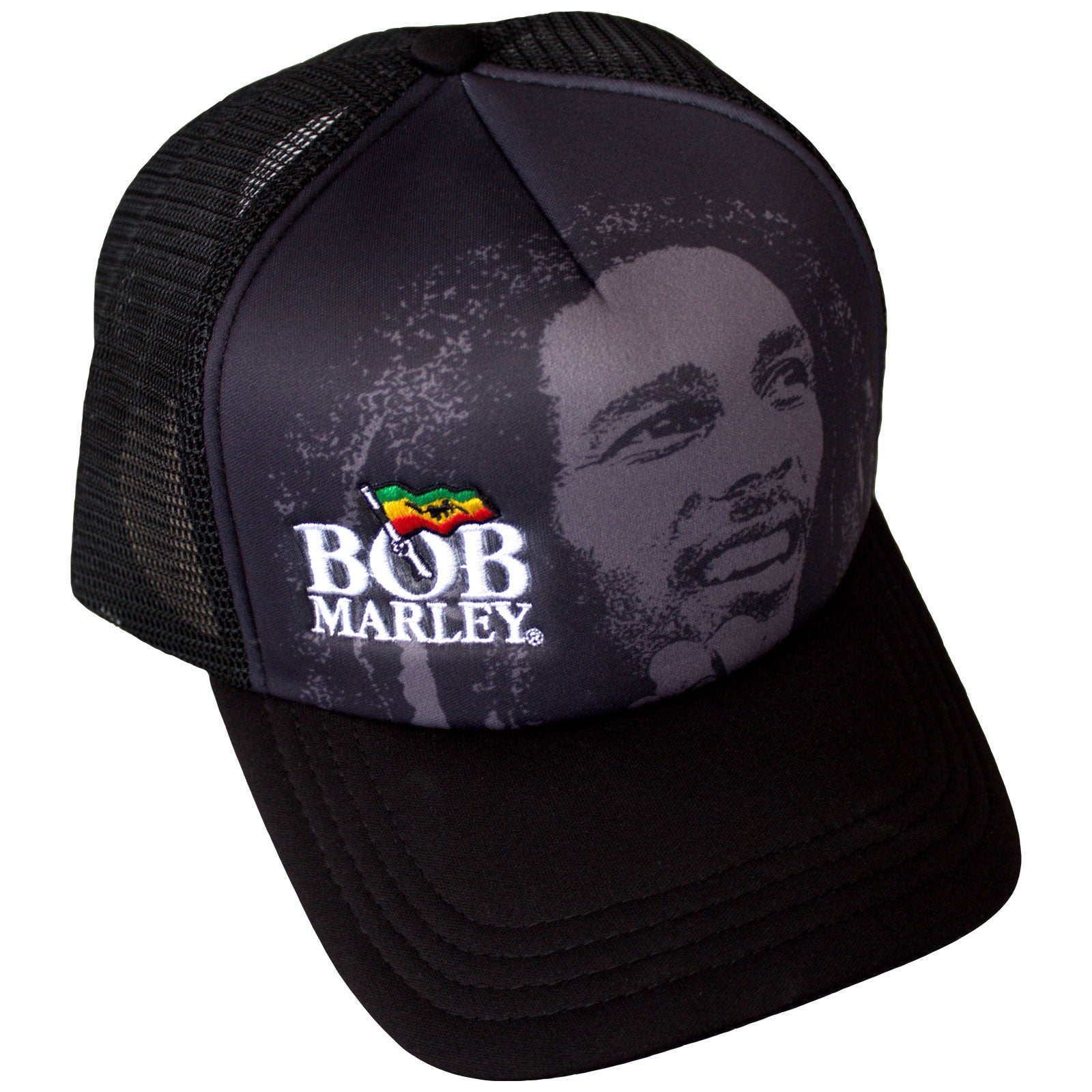 Bob Marley Unisex Mesh Back Cap: Logo & Face (Black)