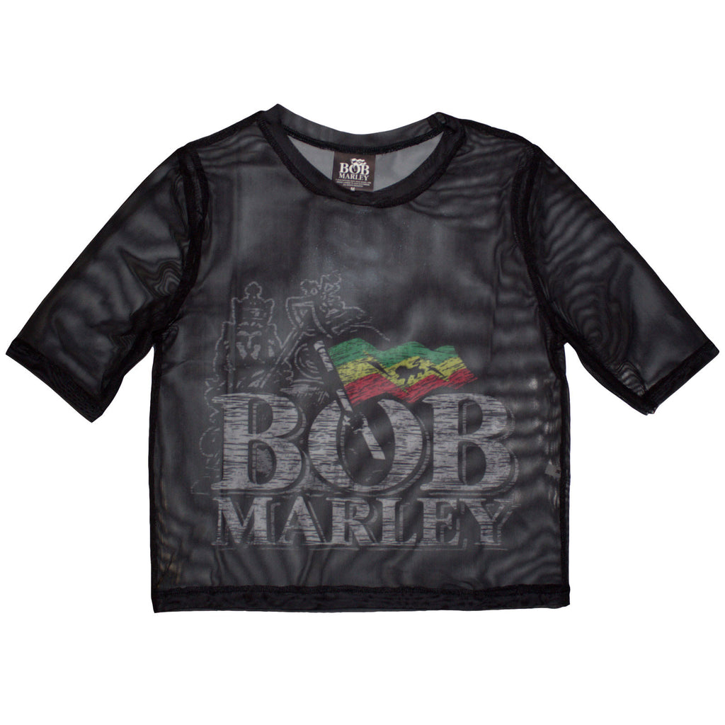 Bob Marley Ladies Mesh Crop Top: Logo (Black)