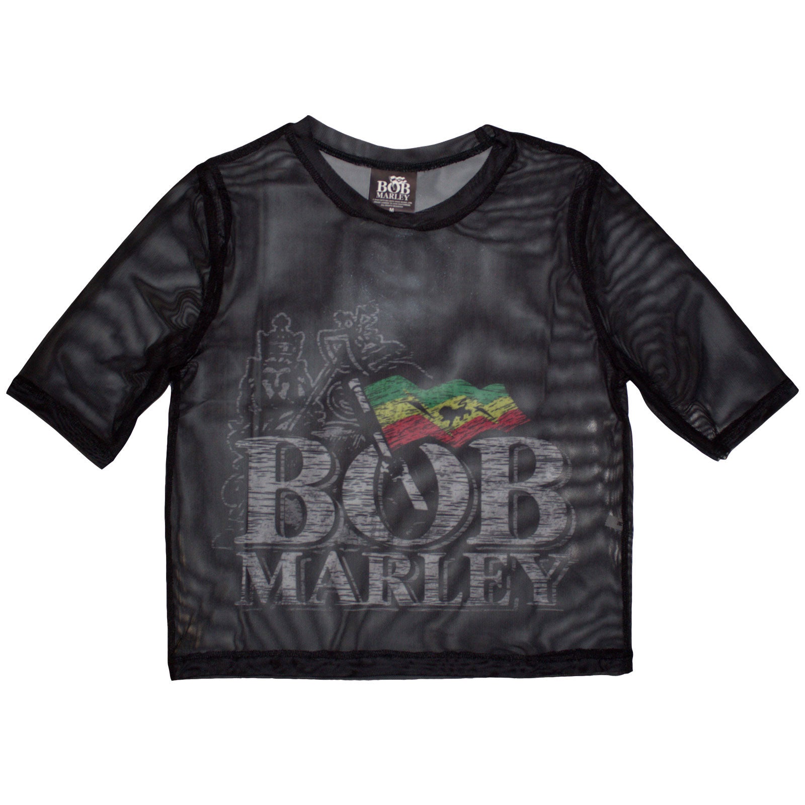 Bob Marley Ladies Mesh Crop Top: Logo (Black)