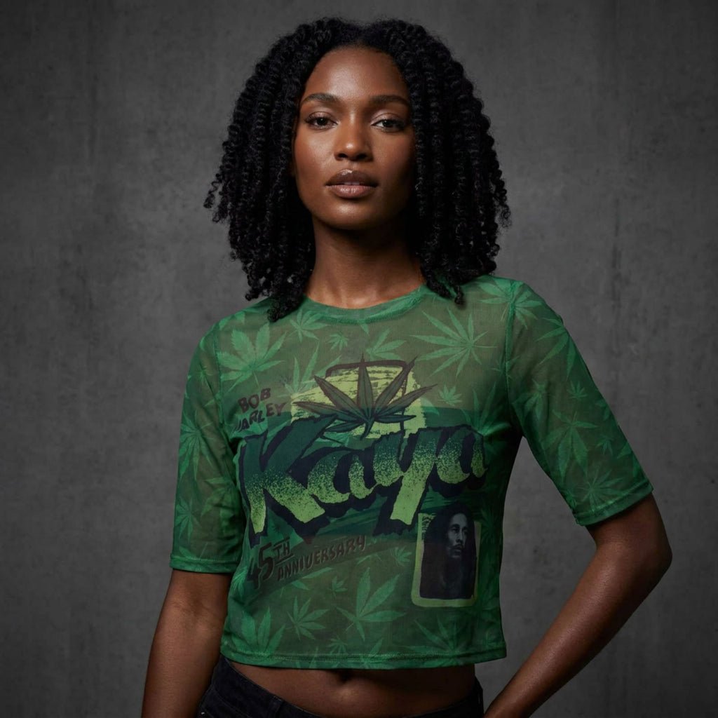 Bob Marley Ladies Mesh Crop Top: Kaya (Green)