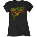 Bob Marley Ladies T-Shirt: Roots, Rock, Reggae (Black)
