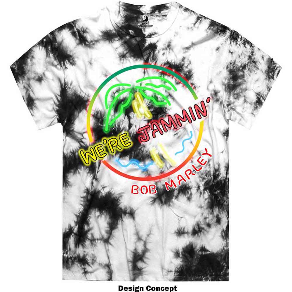 Bob Marley Unisex T-Shirt: Neon Sign (Dip-Dye On White) (Wash Collection)