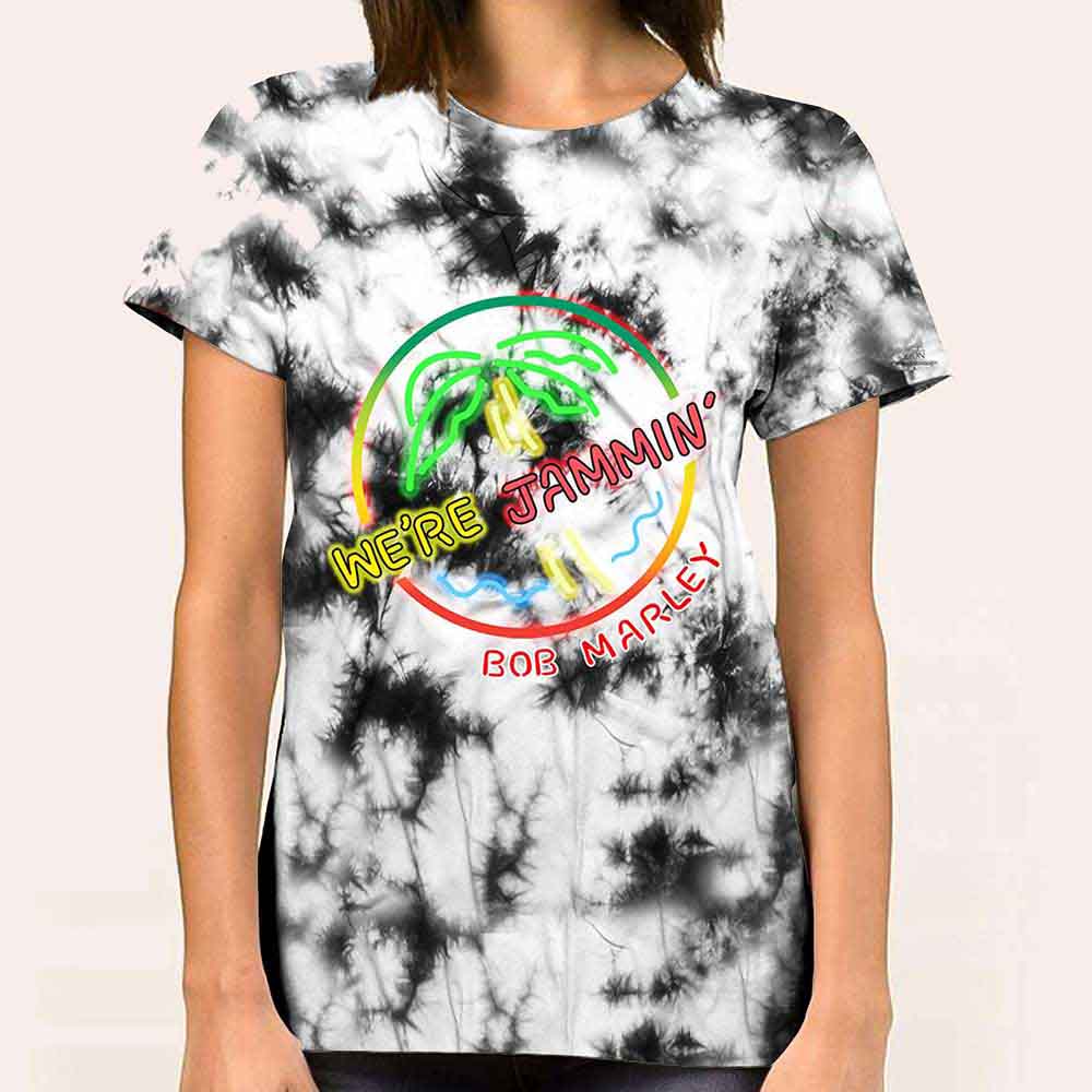 Bob Marley Unisex T-Shirt: Neon Sign (Dip-Dye On White) (Wash Collection)