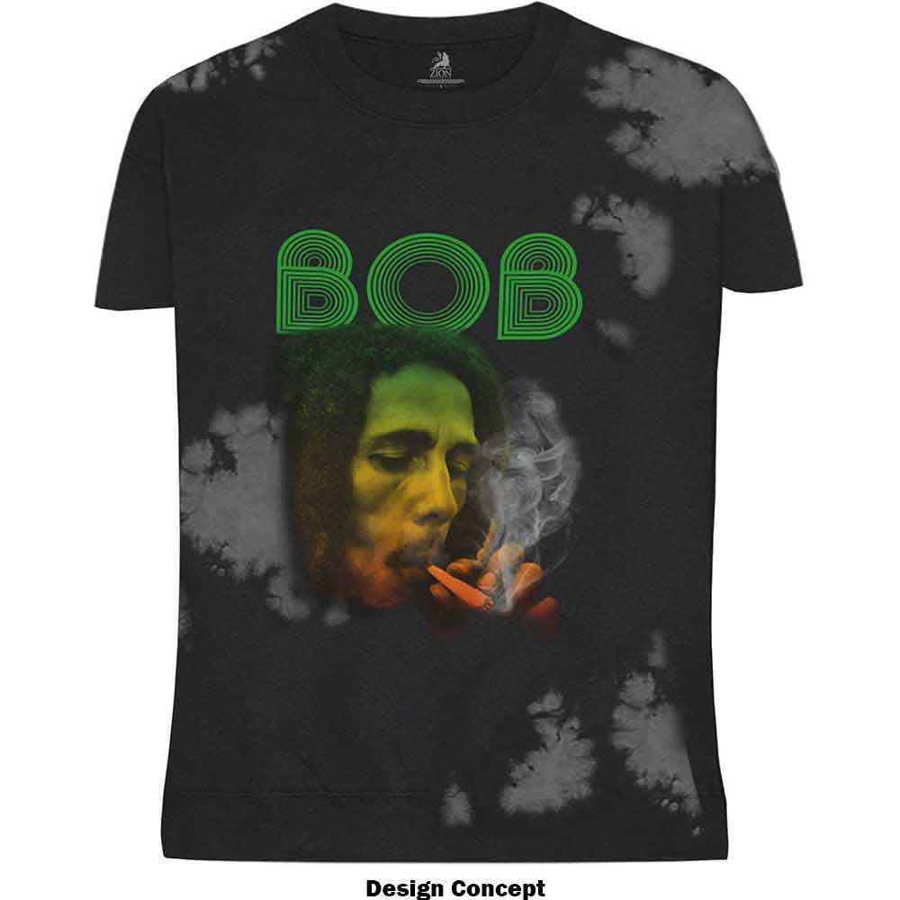 Bob Marley Unisex T-Shirt: Smoke Gradient (Dip-Dye On Grey) (Wash Collection)