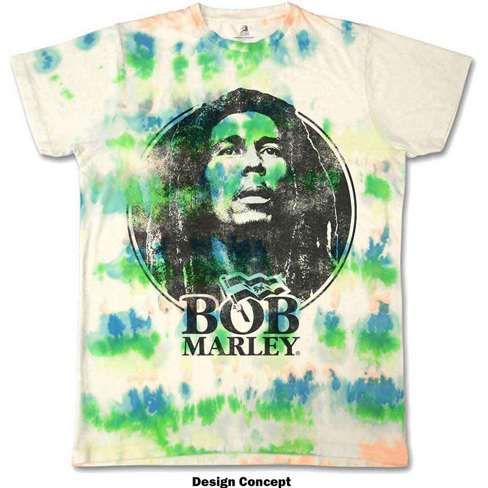 Bob Marley Unisex T-Shirt: Black & White Logo (Dip-Dye On White) (Wash Collection)