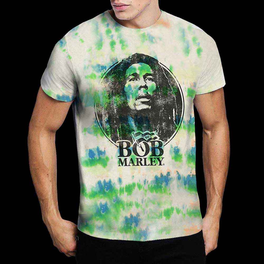 Bob Marley Unisex T-Shirt: Black & White Logo (Dip-Dye On White) (Wash Collection)