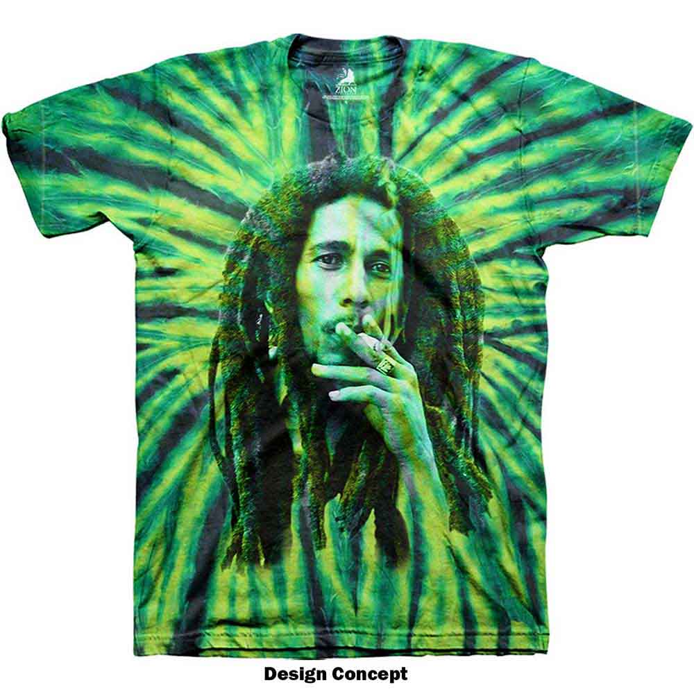 Bob Marley Unisex T-Shirt: Smoke (Green) (Wash Collection)