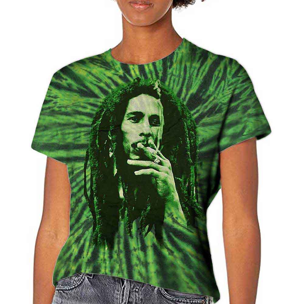 Bob Marley Unisex T-Shirt: Smoke (Green) (Wash Collection)
