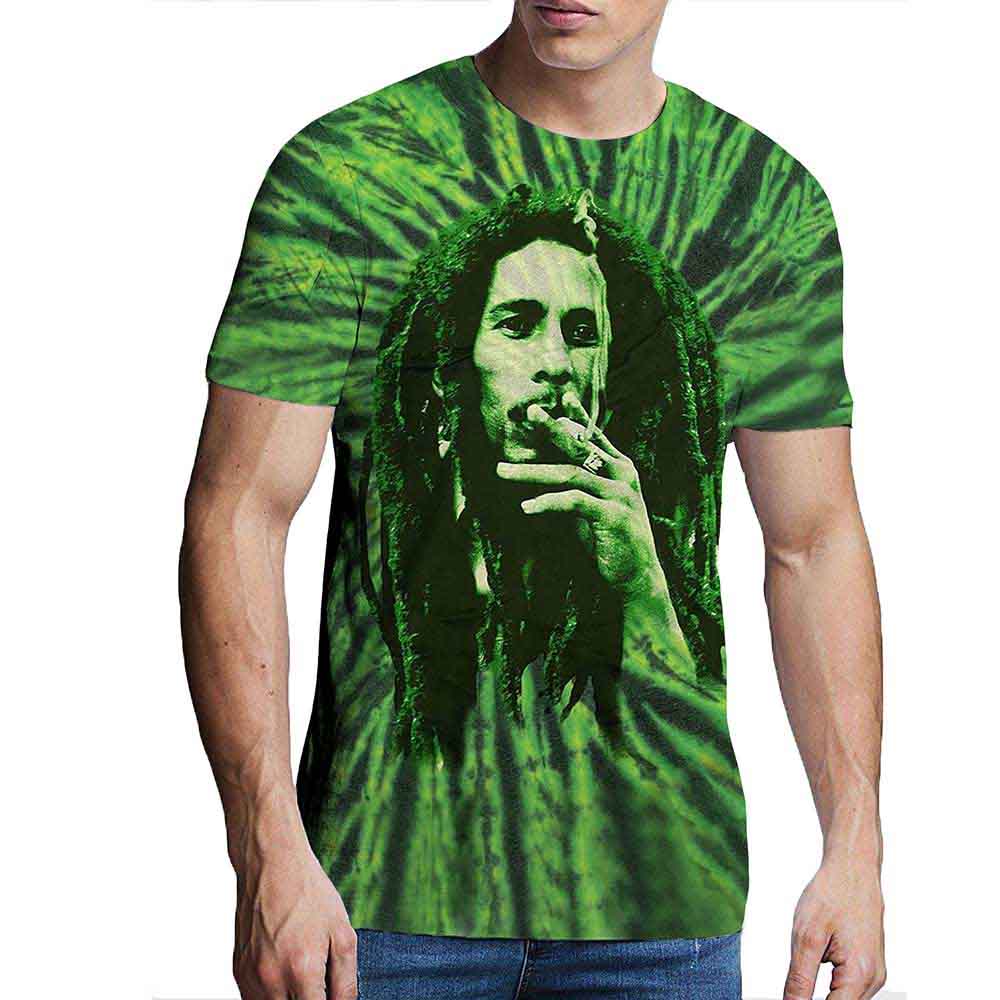 Bob Marley Unisex T-Shirt: Smoke (Green) (Wash Collection)