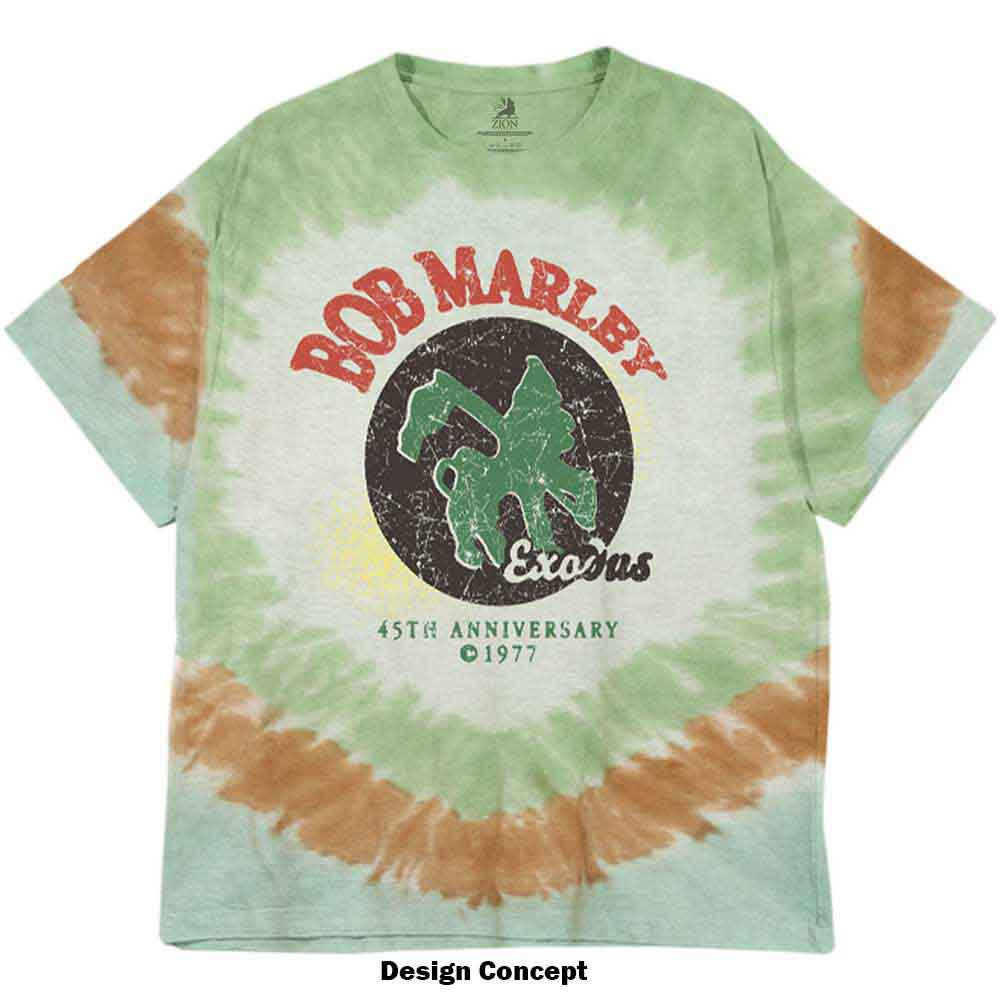 Bob Marley Unisex T-Shirt: 45th Anniversary (Green) (Wash Collection)