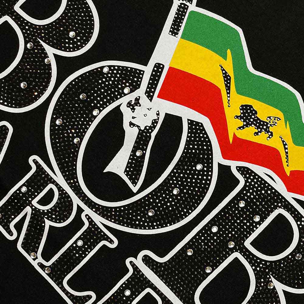 Bob Marley Unisex T-Shirt: Flag Logo (Black) (Embellished)