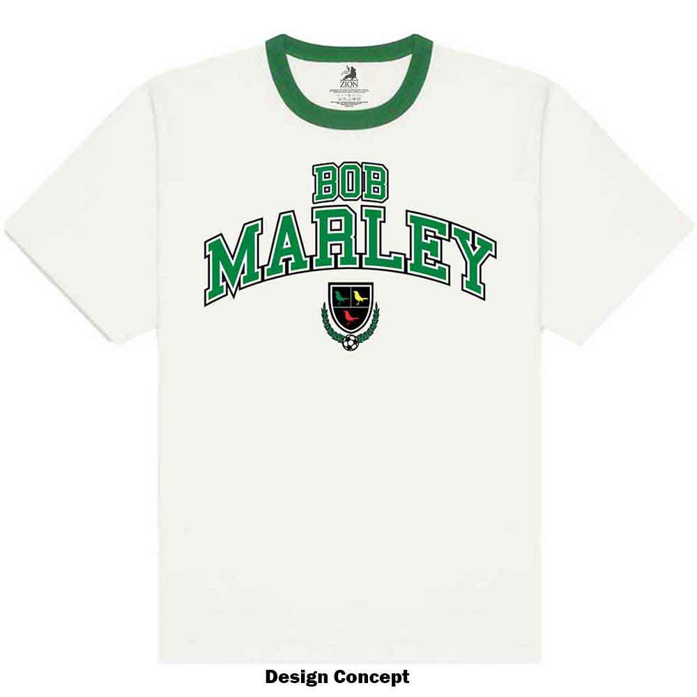 Bob Marley Unisex Ringer T-Shirt: Collegiate Crest (White)