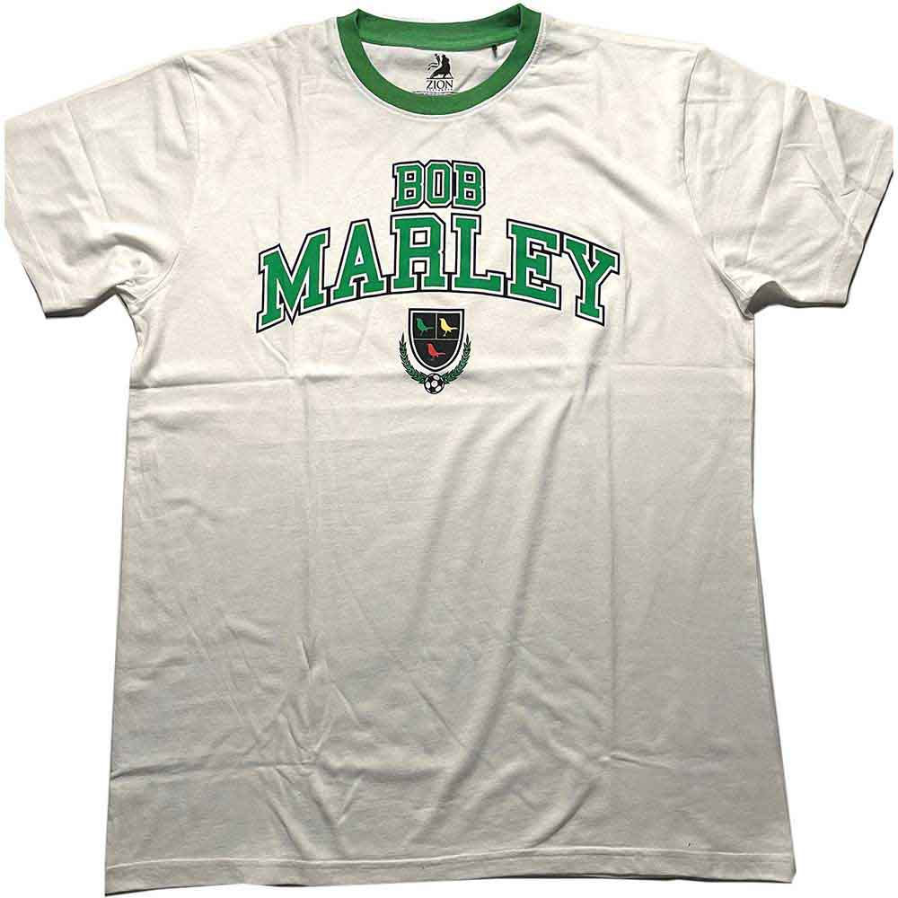 Bob Marley Unisex Ringer T-Shirt: Collegiate Crest (White)