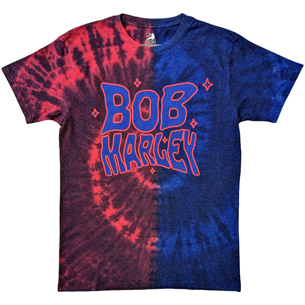Bob Marley Unisex T-Shirt: Trippy Text (Red & Blue) (Back Print & Wash Collection)
