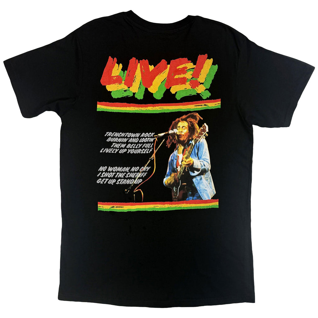 Bob Marley Unisex T-Shirt: Live Concert (Black) (Back Print)