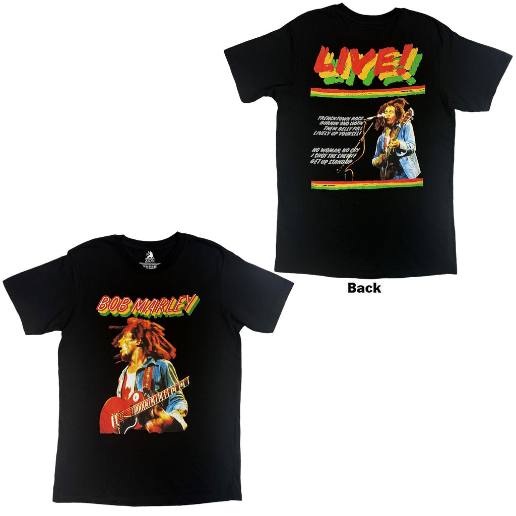 Bob Marley Unisex T-Shirt: Live Concert (Black) (Back Print)