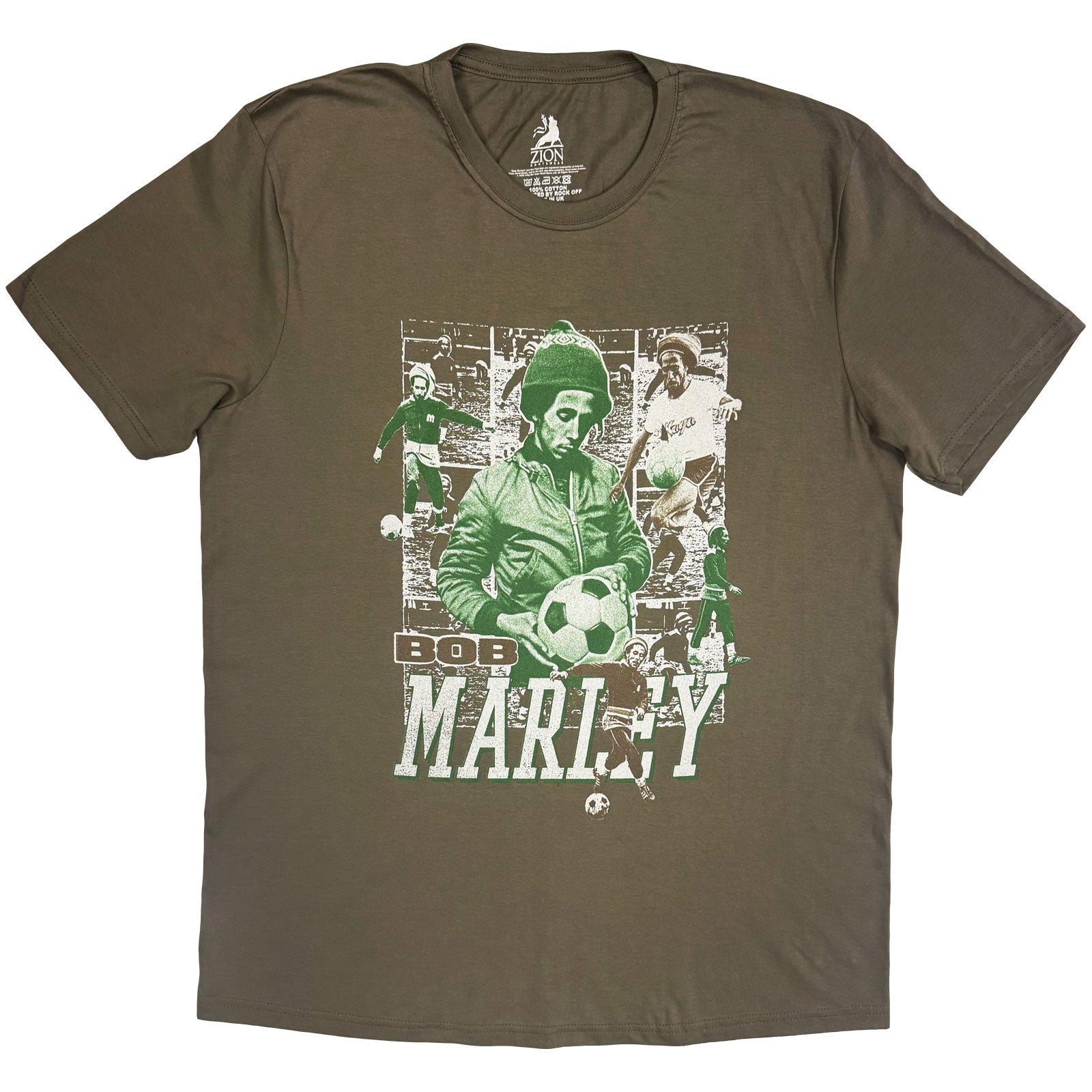 Bob Marley Unisex T-Shirt: Football Collage (Brown)