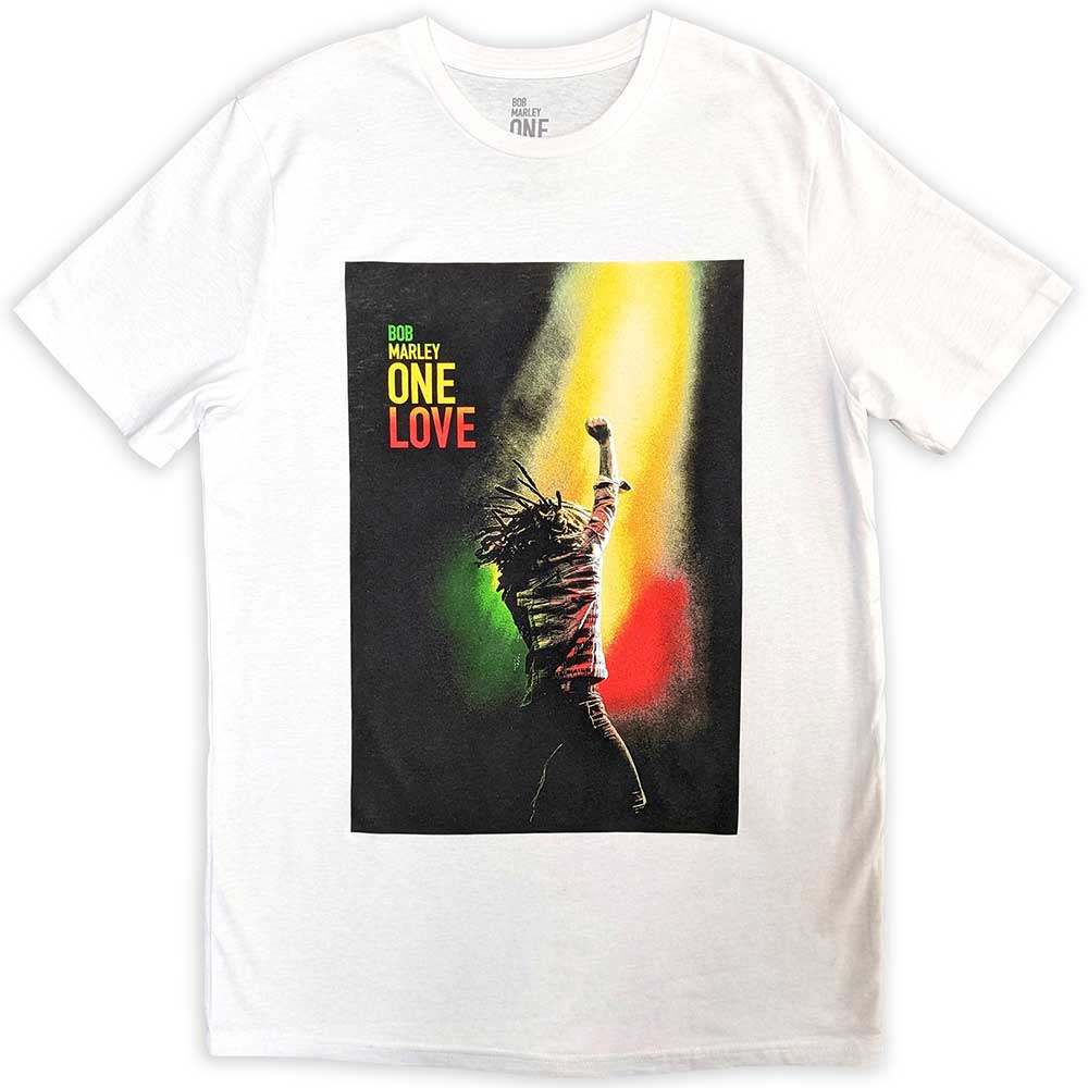 Bob Marley Unisex T-Shirt: One Love Movie Poster (White)