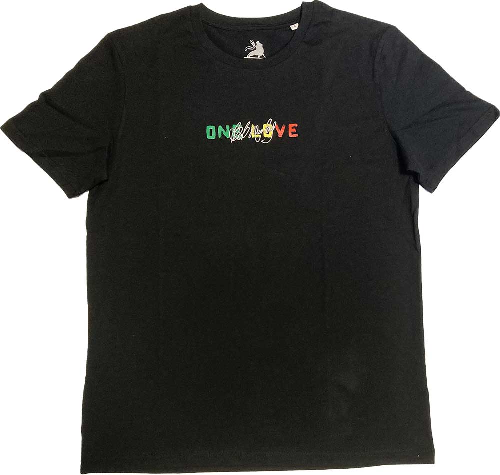 Bob Marley Unisex T-Shirt: One Love Portrait (Black) (Back Print & Embellished)