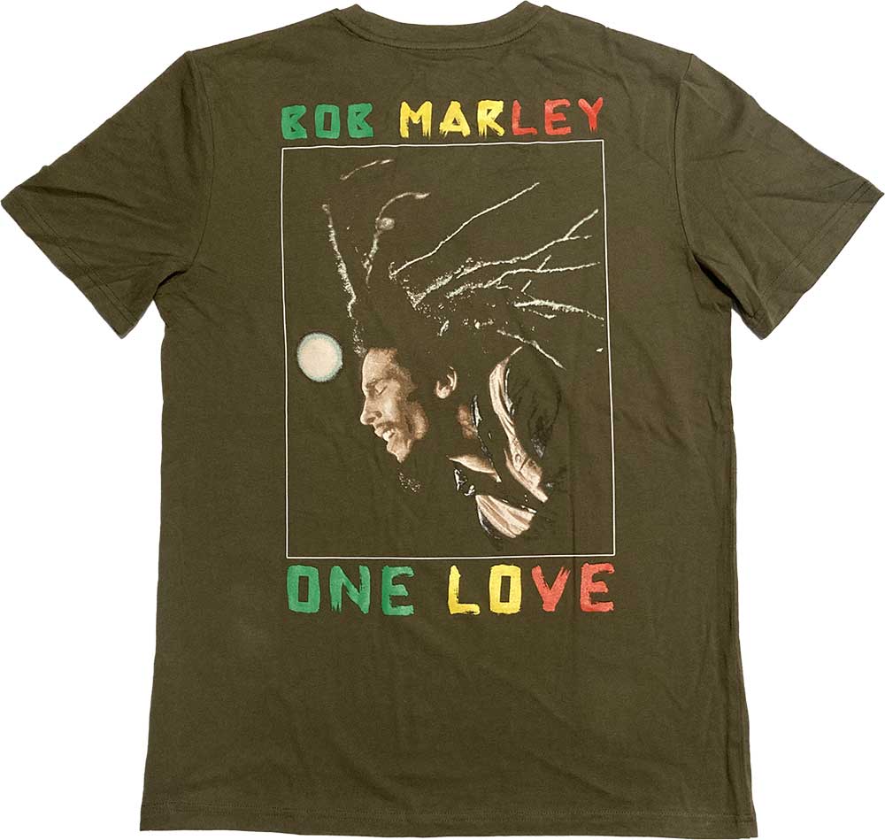 Bob Marley Unisex T-Shirt: One Love Dreads (Green) (Back Print & Embellished)