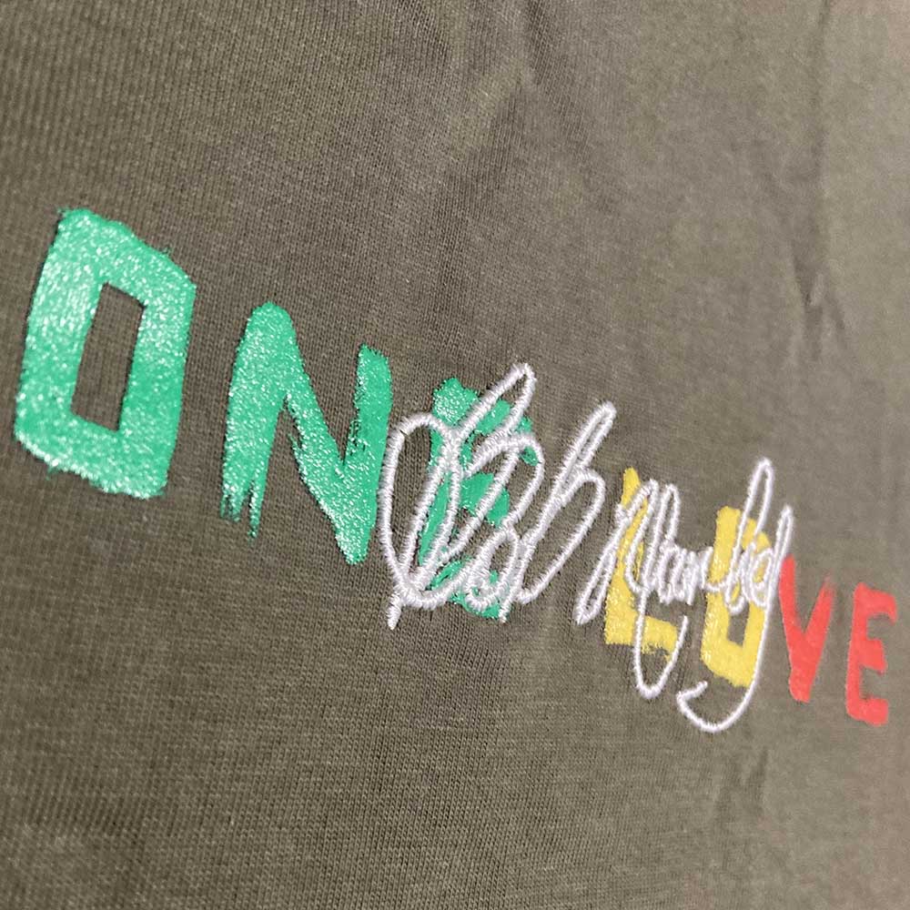 Bob Marley Unisex T-Shirt: One Love Dreads (Green) (Back Print & Embellished)