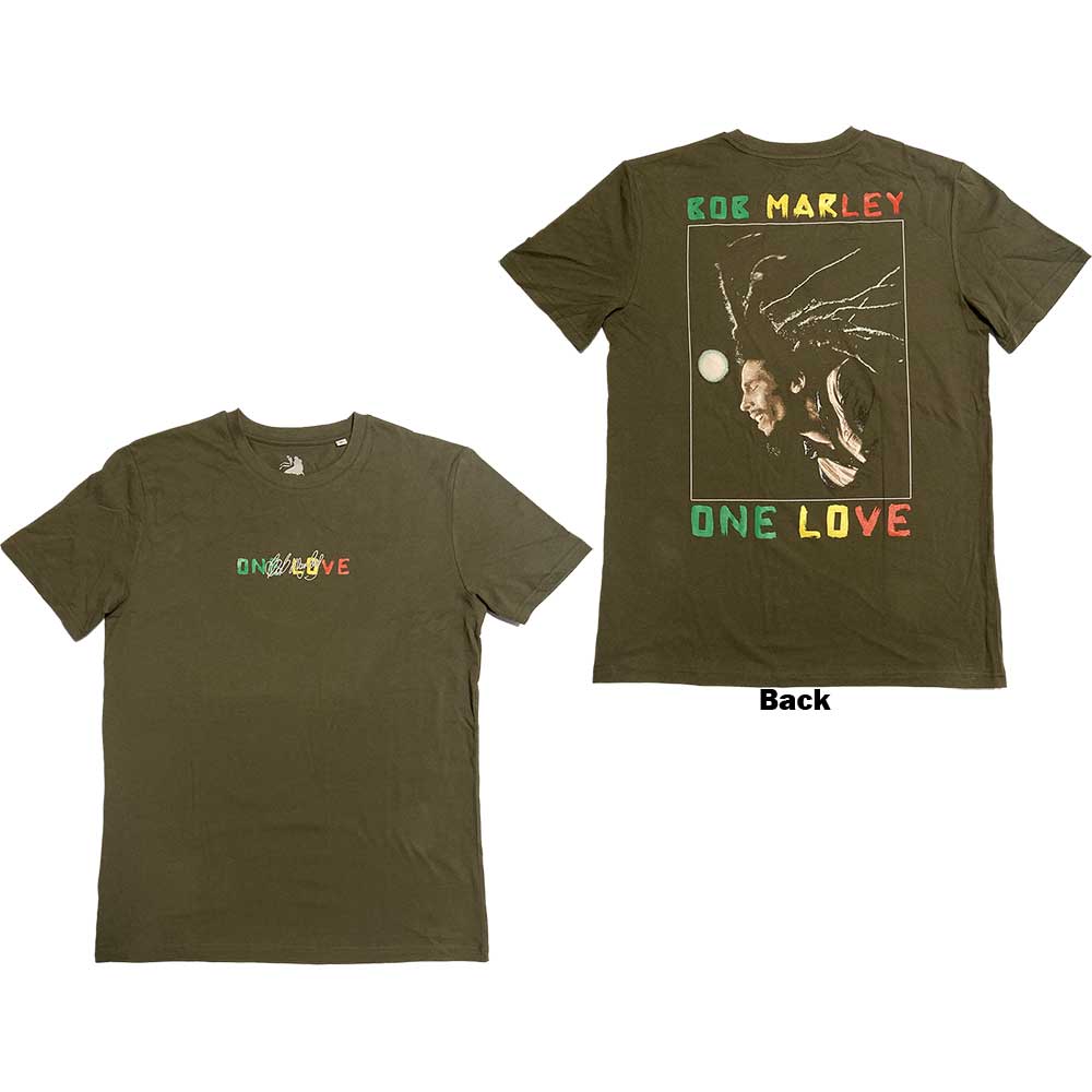 Bob Marley Unisex T-Shirt: One Love Dreads (Green) (Back Print & Embellished)