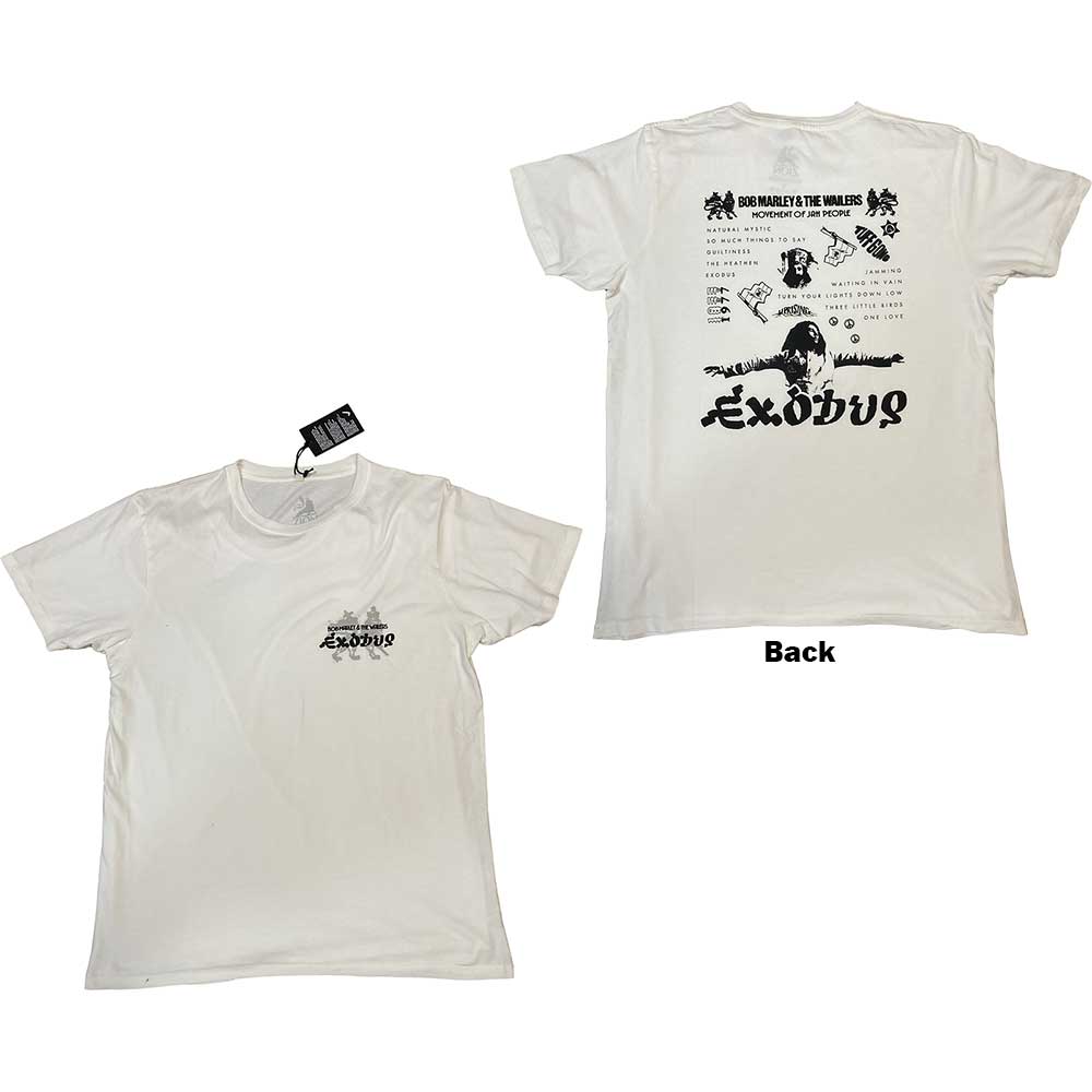 Bob Marley Unisex Organic T-Shirt: Exodus Tracklist (White) (Back Print & Hi-Build)