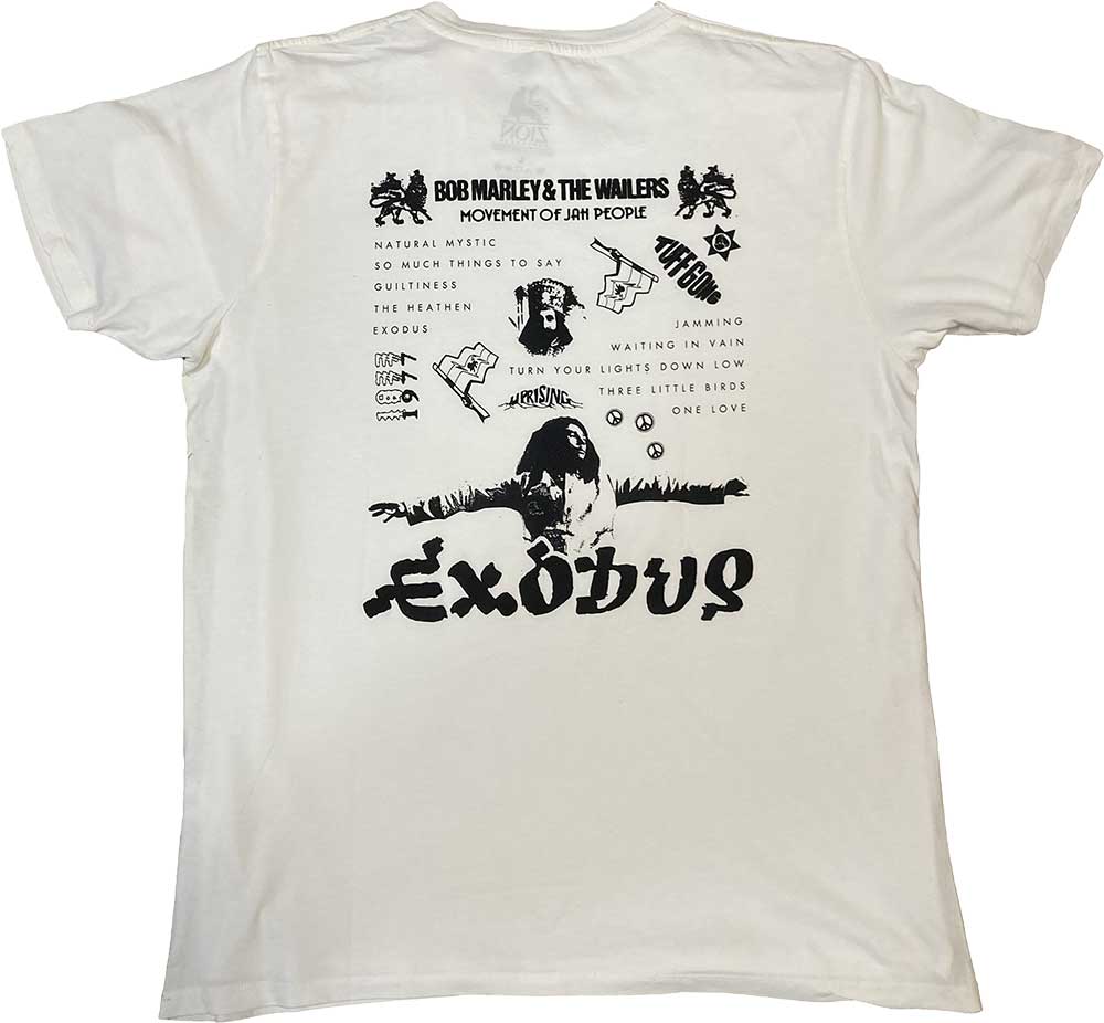Bob Marley Unisex Organic T-Shirt: Exodus Tracklist (White) (Back Print & Hi-Build)