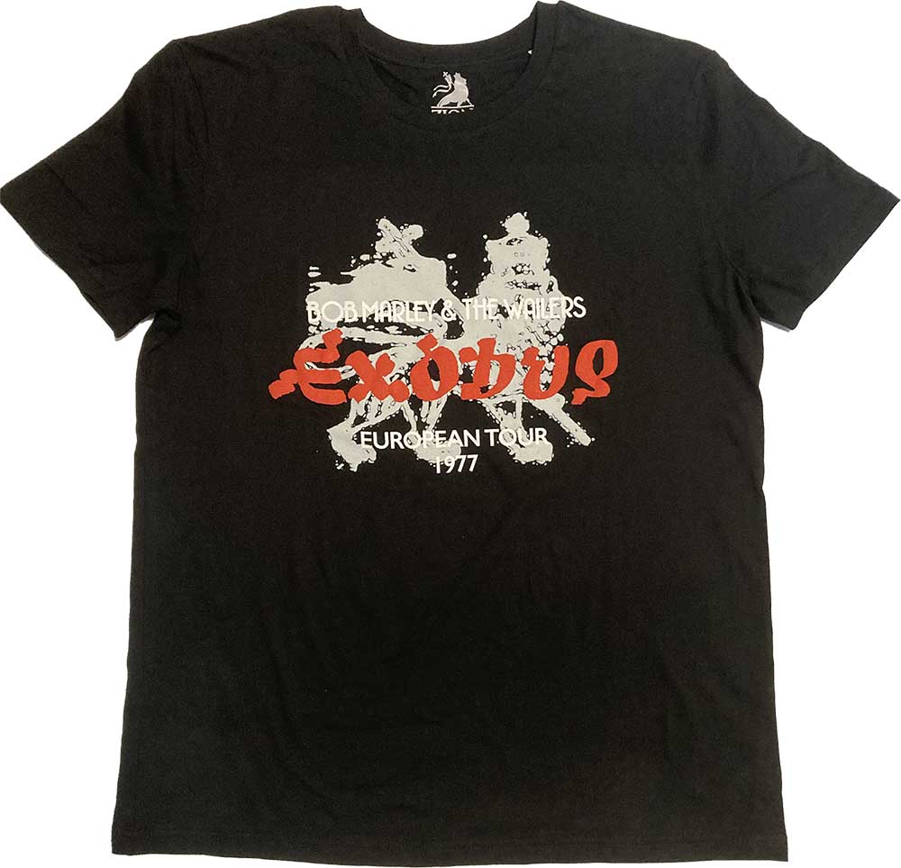Bob Marley Unisex T-Shirt: Exodus European Tour '77 (Black) (Hi-Build)