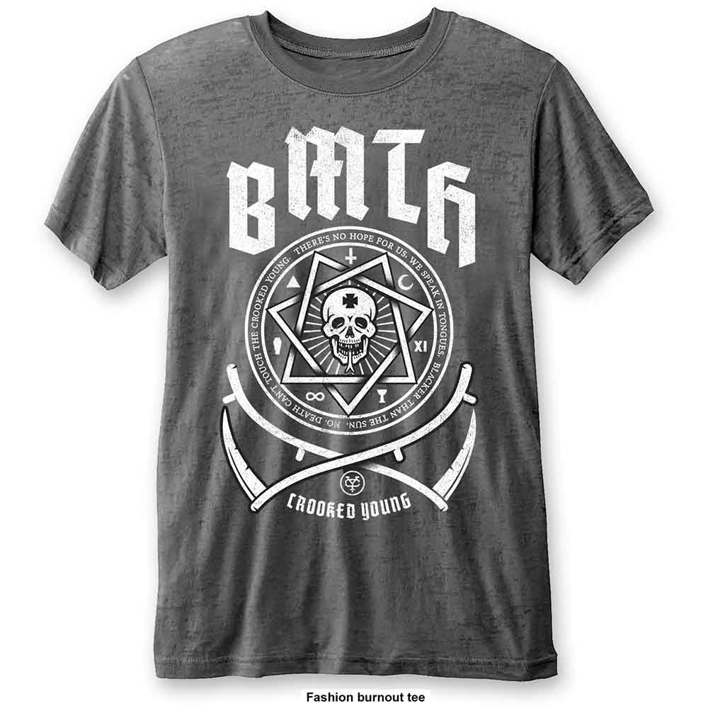 Bring Me The Horizon Unisex Burnout T-Shirt: Crooked Young (Charcoal Grey)