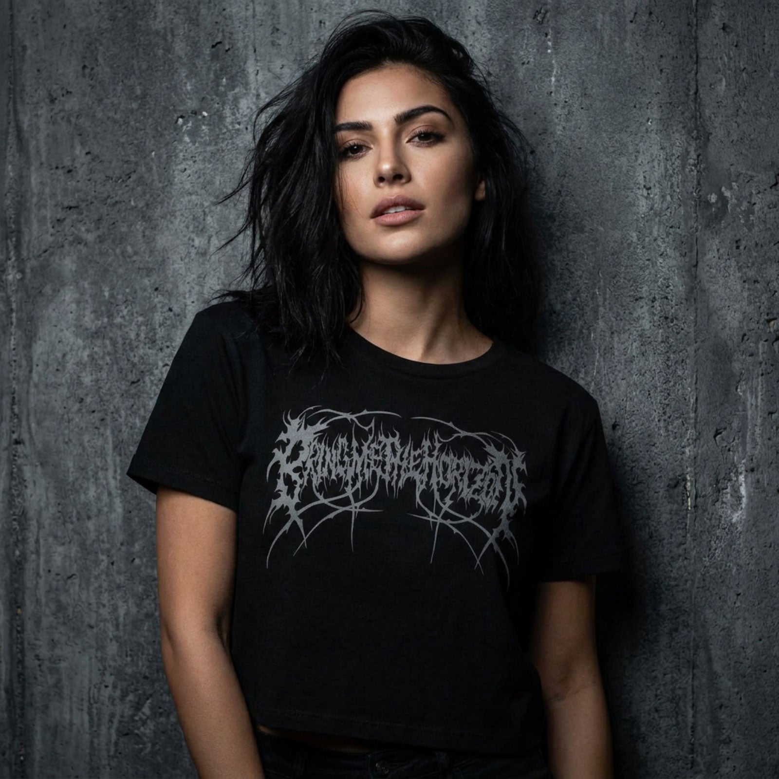 Bring Me The Horizon Ladies Crop Top: Metal Logo Genxsis (Black) (Back Print)