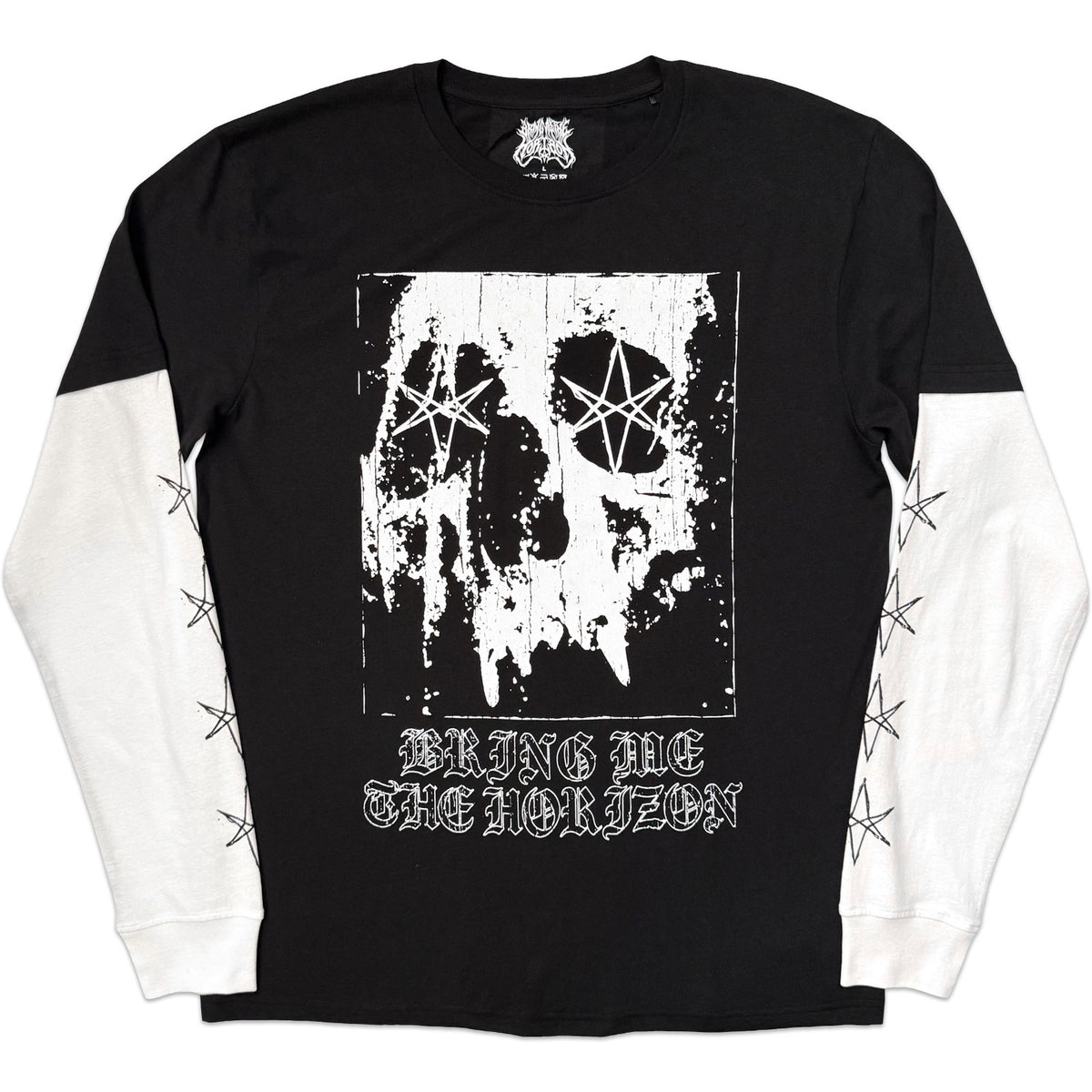 Bring Me The Horizon Unisex 2 In 1 Layered Long Sleeve T-Shirt: Oversized Skull (Black & White) (Sleeve Print)