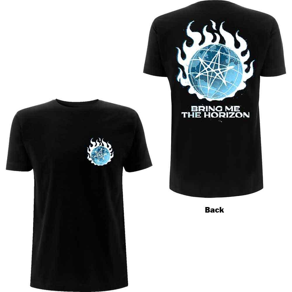 Bring Me The Horizon Unisex T-Shirt: Globe (Black) (Back Print)
