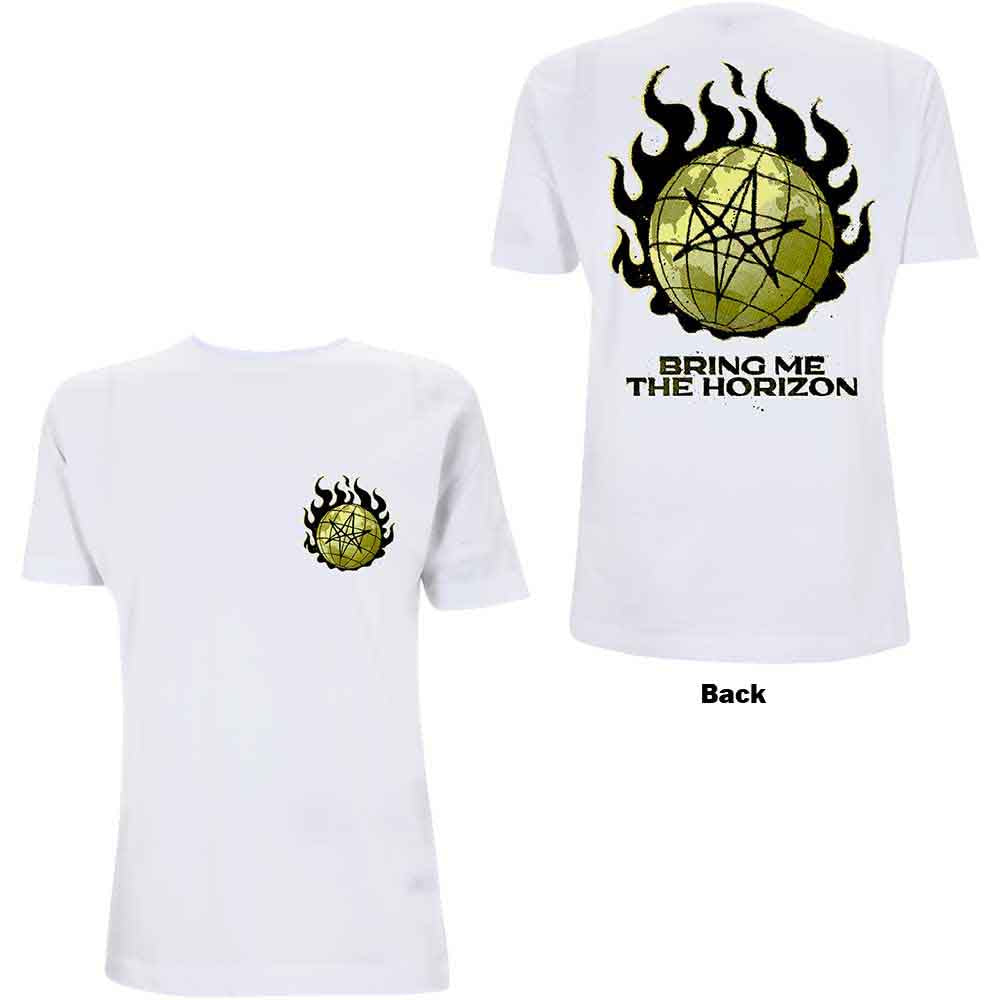 Bring Me The Horizon Unisex T-Shirt: Globe (White) (Back Print)