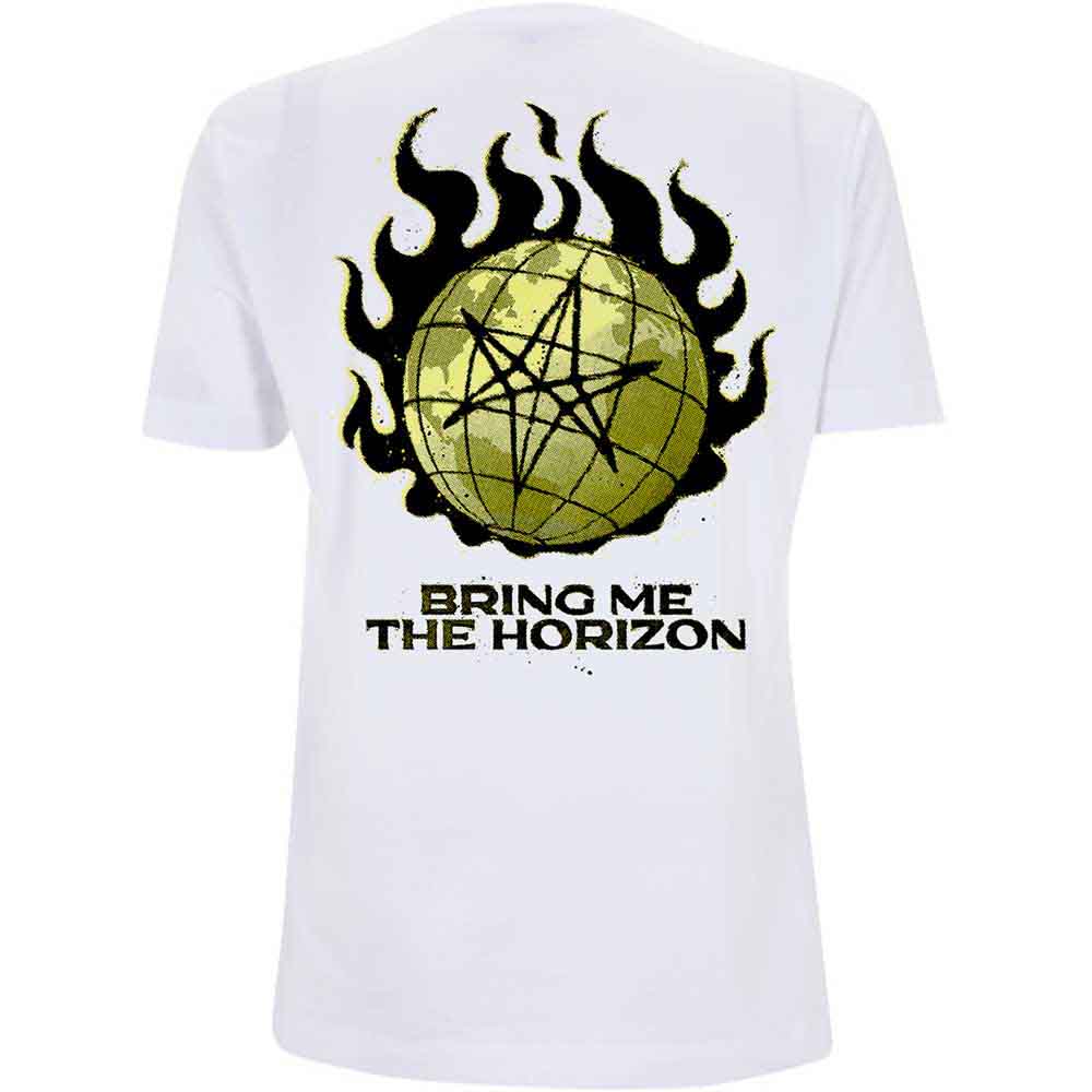 Bring Me The Horizon Unisex T-Shirt: Globe (White) (Back Print)