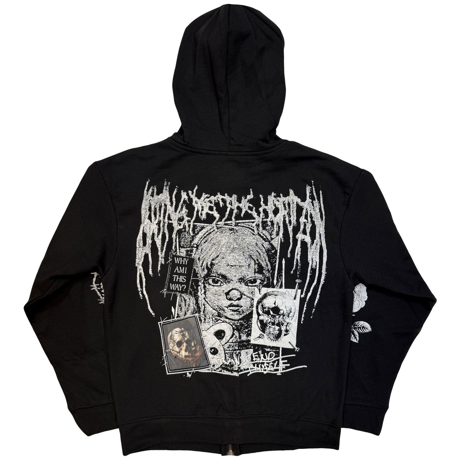 Bring Me The Horizon Unisex Zipped Hoodie: Nailed Symbol (Black) (Back Print)