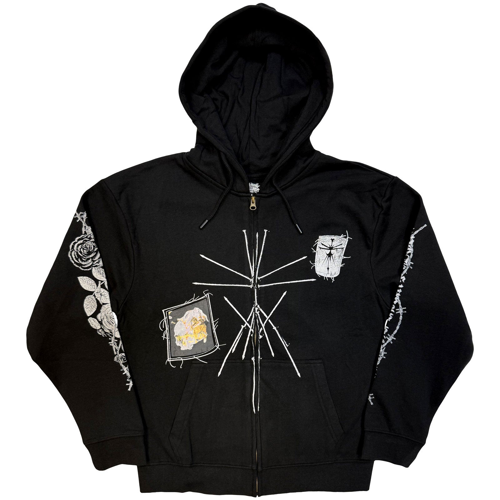 Bring Me The Horizon Unisex Zipped Hoodie: Nailed Symbol (Black) (Back Print)