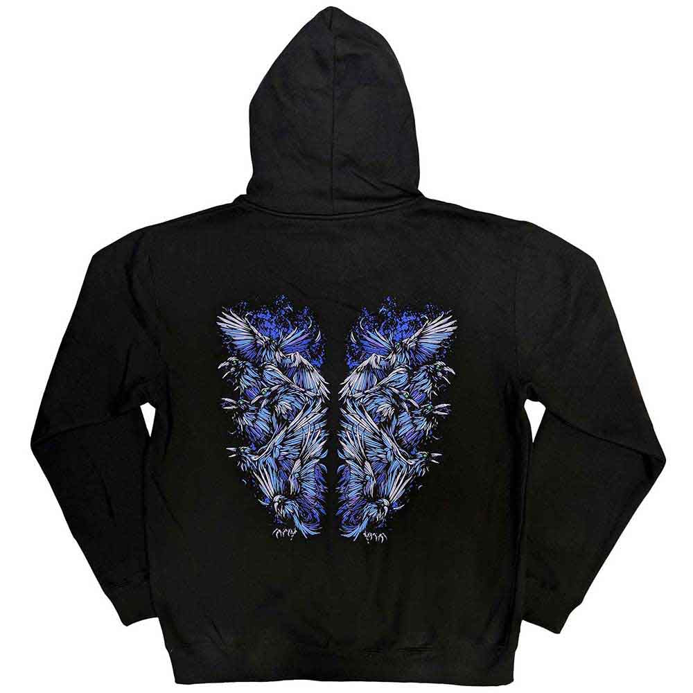 Bring Me The Horizon Unisex Zipped Hoodie: Blue Crow Wings (Black) (Back Print)