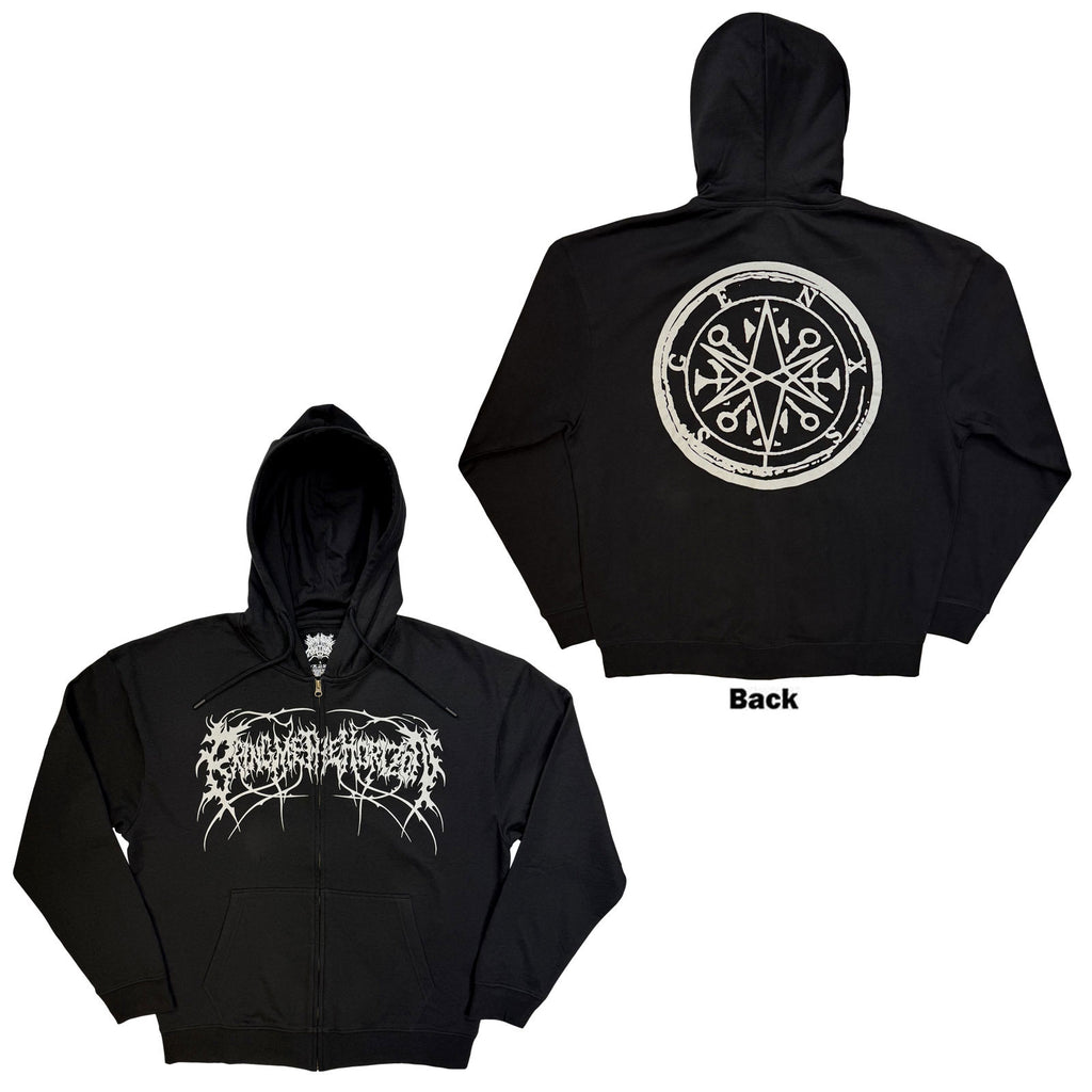 Bring Me The Horizon Unisex Zipped Hoodie: Metal Logo Genxsis (Black) (Back Print)