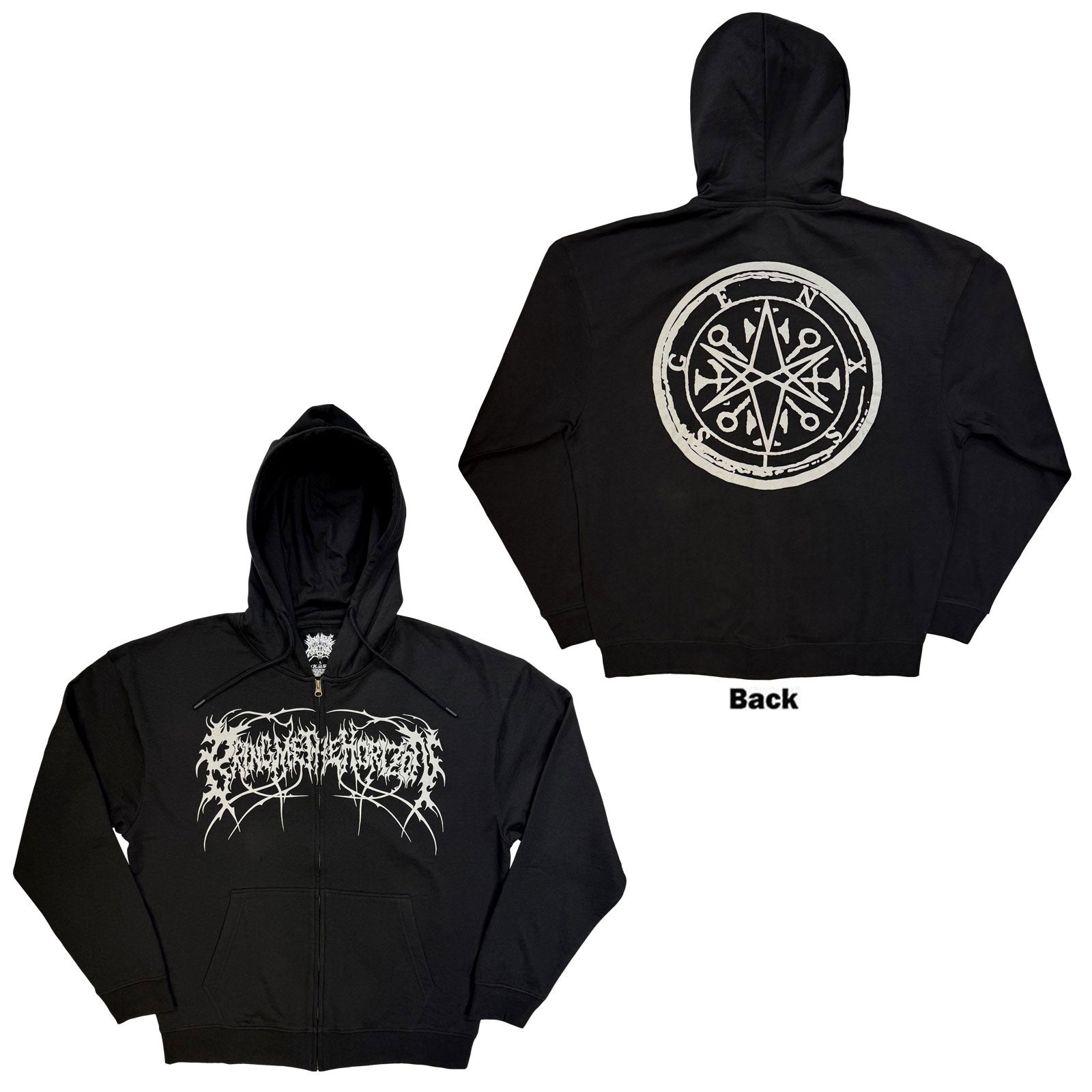 Bring Me The Horizon Unisex Zipped Hoodie: Metal Logo Genxsis (Black) (Back Print)