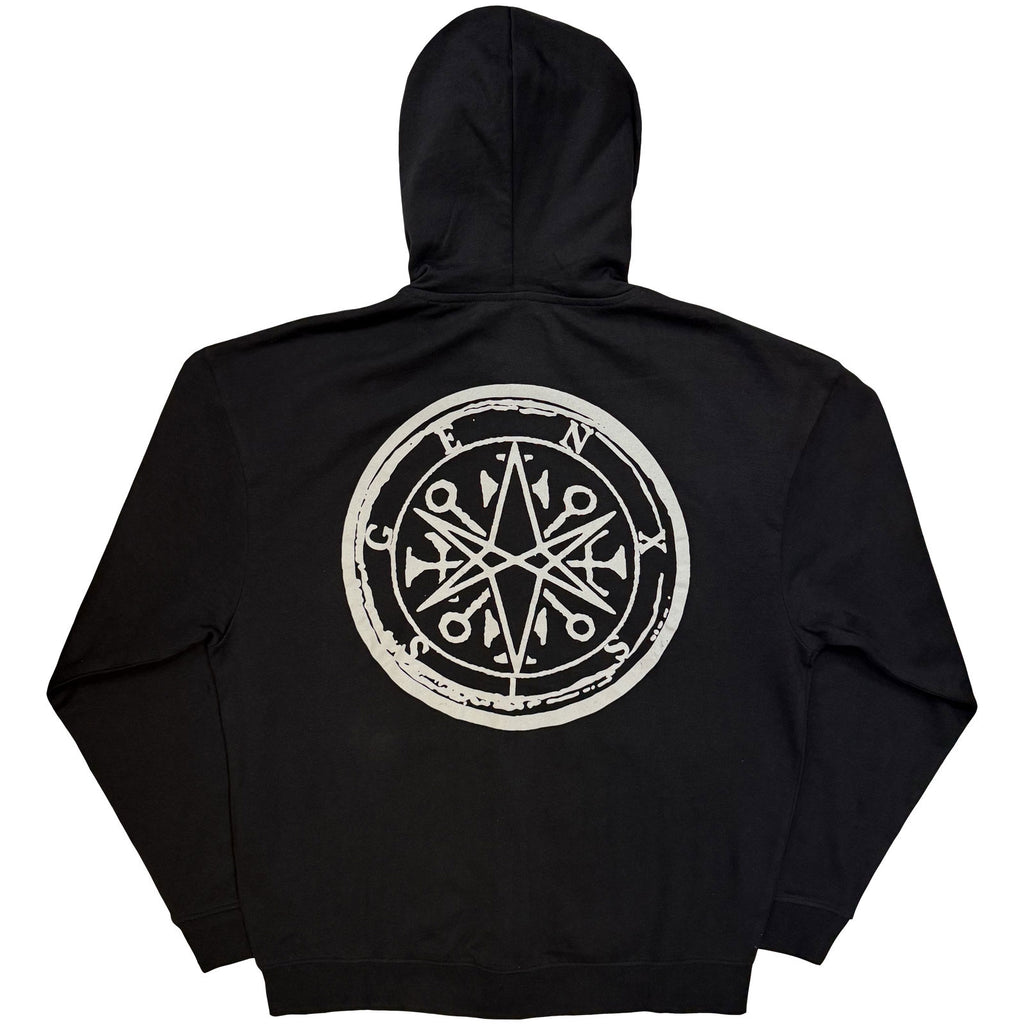 Bring Me The Horizon Unisex Zipped Hoodie: Metal Logo Genxsis (Black) (Back Print)