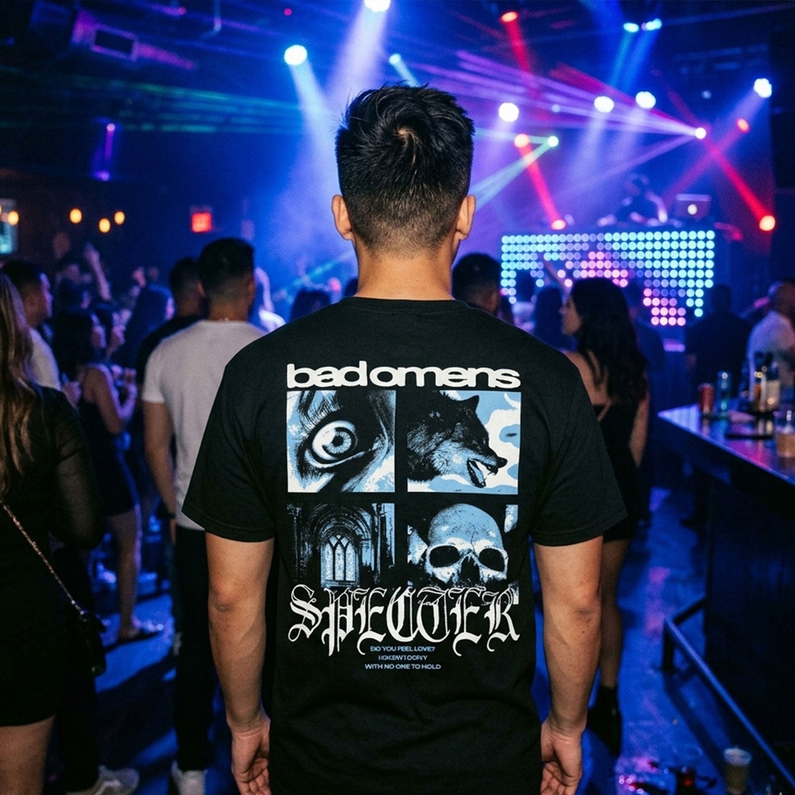 Bad Omens Unisex Premium Carbon T-Shirt: Specter Collage (Black) (Back Print)