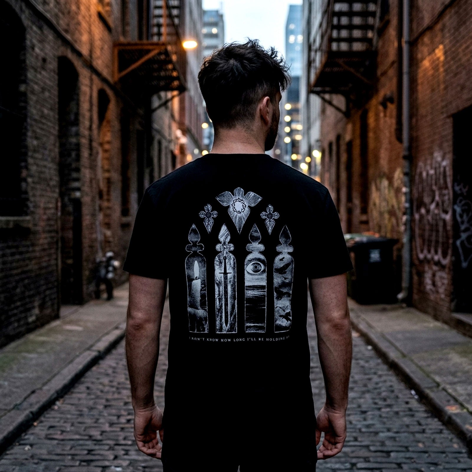 Bad Omens Unisex Premium Carbon T-Shirt: Stained Glass (Black) (Back Print)