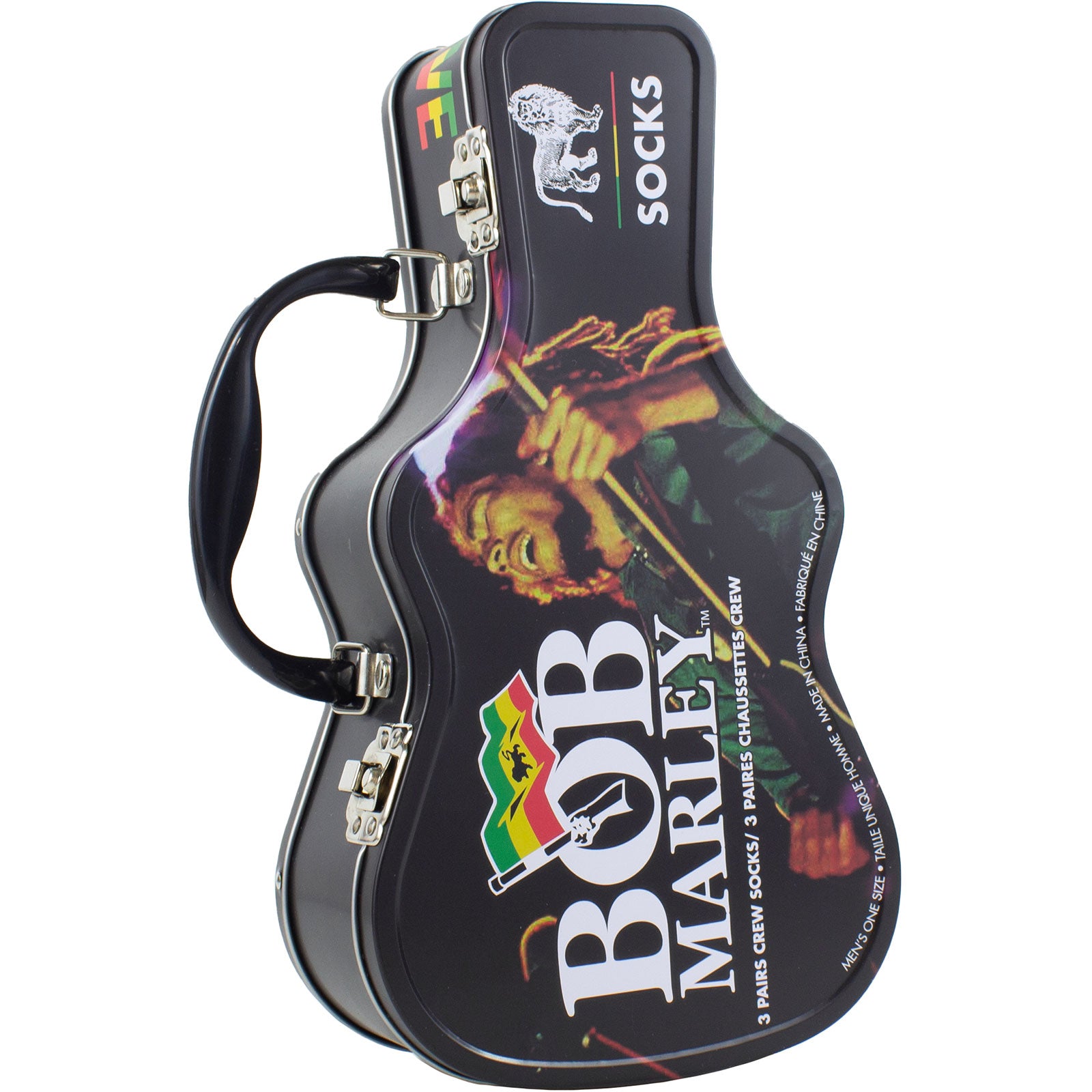 Bob Marley Unisex Sock Guitar Tin: Logos (Black)  (UK Size 6.5 - 11)