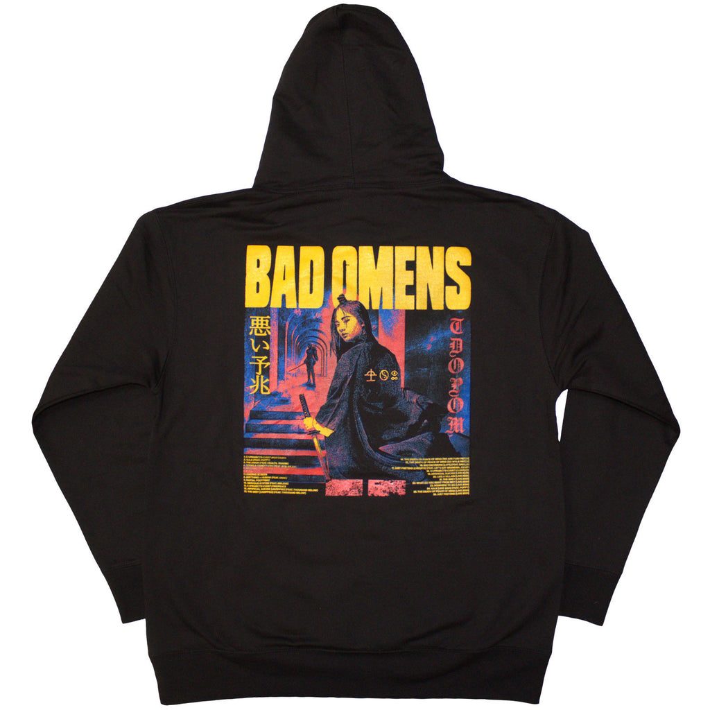 Bad Omens Unisex Pullover Hoodie: Samurai Woman (Black) (Back Print)
